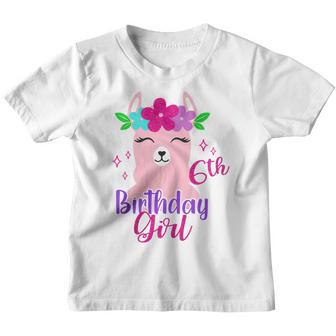 Kids 6Th Birthday Girl Llama Alpaca Six 6Th Birthday Girl 6 Years Youth T-shirt - Thegiftio UK