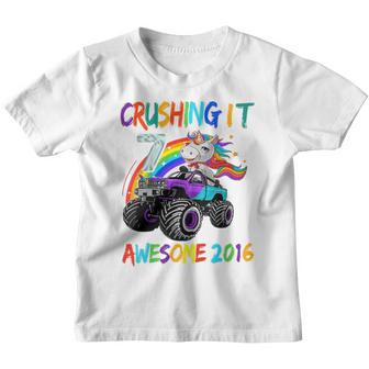 Kids 7 Crushing It Since 2016 Monster Truck 7Th Birthday Boys Youth T-shirt - Thegiftio UK