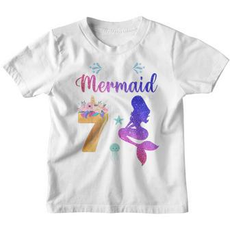 Kids 7 Years Old 7Th Birthday Girl Unicorn Mermaid Tail Youth T-shirt - Thegiftio UK