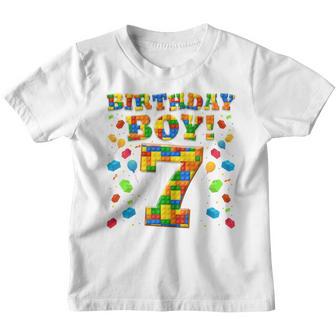 Kids 7Th Birthday Gift 7 Years Old Block Building Boys Kids Youth T-shirt - Thegiftio UK