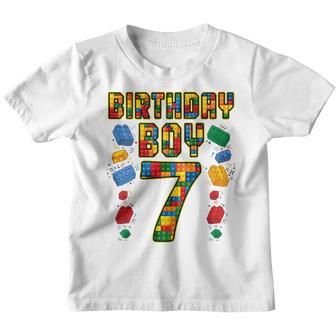 Kids 7Th Birthday Master Builder 7 Years Old Block Building Boys Youth T-shirt - Thegiftio UK