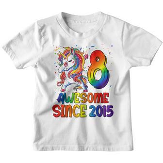 Kids 8 Year Old Gift Awesome Since 2015 8Th Birthday Unicorn Girl V2 Youth T-shirt - Thegiftio UK