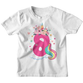 Kids 8 Year Old Gifts 8Th Birthday Girls Kids Unicorn Face Flower Youth T-shirt - Thegiftio UK