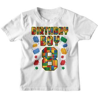 Kids 8Th Birthday Master Builder 8 Years Old Block Building Boys Youth T-shirt - Thegiftio UK