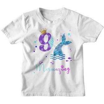 Kids 9Th Birthday Mermaid Mermazing 9 Years Old Bday Youth T-shirt - Thegiftio UK