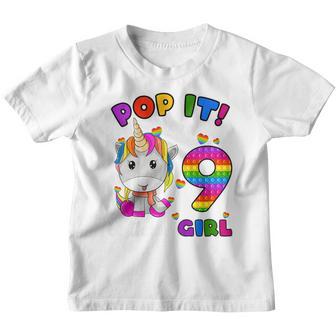 Kids 9Th Birthday Unicorn Fidget Pop It Birthday Girl 9 Year Old Youth T-shirt - Thegiftio UK