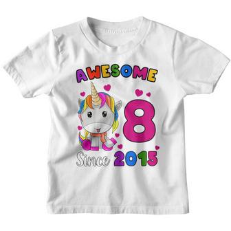 Kids Awesome Since 2015 Flossing Unicorn 8 Year Old Birthday Girl Youth T-shirt - Thegiftio UK