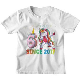 Kids Awesome Since 2017 Dabbing Unicorn 6 Year Old Birthday Girl Youth T-shirt - Thegiftio UK