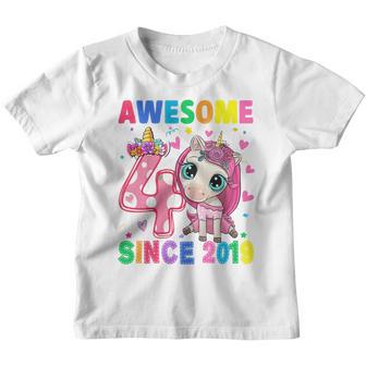 Kids Awesome Since 2019 Cute Unicorn 4Th Birthday Gift 4 Year Old Youth T-shirt - Thegiftio UK