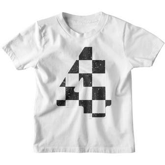 Kids Birthday Boy 4 Four Race Car 4Th Birthday Racing Car Flag Youth T-shirt | Mazezy