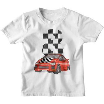 Kids Birthday Boy 8 Eight Race Car 8Th Birthday Racing Car Flag Youth T-shirt | Mazezy