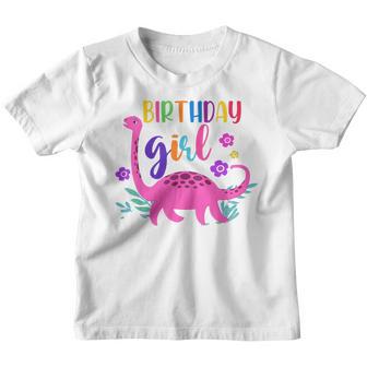 Kids Birthday Girl Cute Pink Dinosaur Dino Baby Birthday Queen Youth T-shirt - Seseable