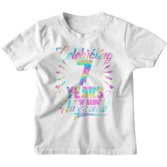Kids Celebrating 7 Year Of Being Awesome With Tie-Dye Graphic Youth T-shirt | Mazezy UK