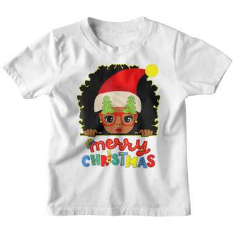 Kids Cute Afro Black Girl Glasses Santa Melanin Merry Christmas Youth T-shirt - Thegiftio UK