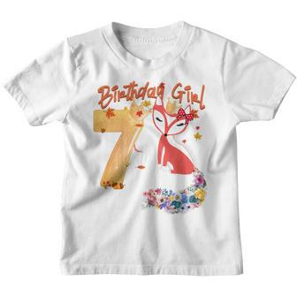 Kids Cute Fox Animal Lovers 7Th Birthday Girl Fox Bday 7 Year Old Youth T-shirt | Mazezy
