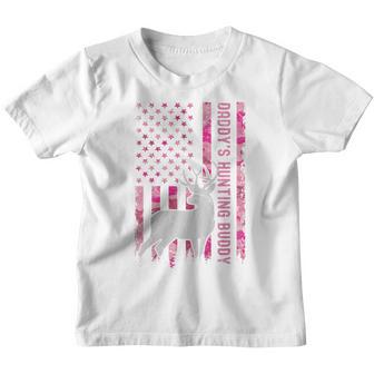 Kids Daddys Hunting Buddy Usa Flag Pink Camo Future Hunter Youth T-shirt - Thegiftio UK