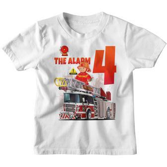 Kids Fire Truck 4 Year Old Firefighter 4Th Birthday Boy Toddler Youth T-shirt - Thegiftio UK