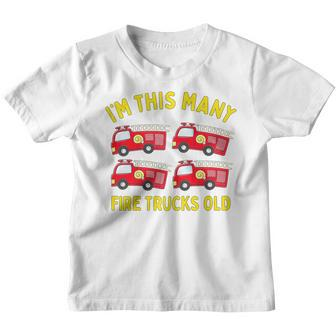 Kids Fire Truck 4Th Birthday Boy Firefighter 4 Four Youth T-shirt - Seseable