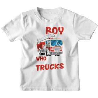 Kids Firefighter Toddler Just A Boy Who Loves Fire Trucks Youth T-shirt - Seseable