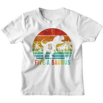 Kids Five-A Saurus 5 Year Old Trex 5Th Birthday Dinosaur Boy Kids Youth T-shirt | Mazezy