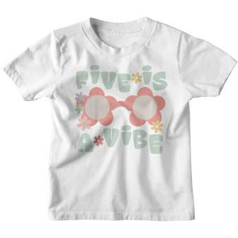 Kids Five Is A Vibe Birthday Party Decorations 5Th Bday Groovy Youth T-shirt - Thegiftio UK