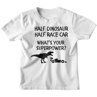 Kids Funny Dinosaur And Race Car Design Youth T-shirt - Seseable