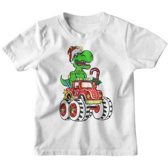 Kids Funny Dinosaur Monster Truck Christmas T Rex Xmas Pajamas Youth T-shirt - Thegiftio UK