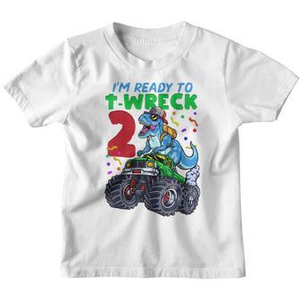 Kids Its My 2Nd Birthday 2 Year Old Dinosaur Monster Car Truck Youth T-shirt - Thegiftio UK