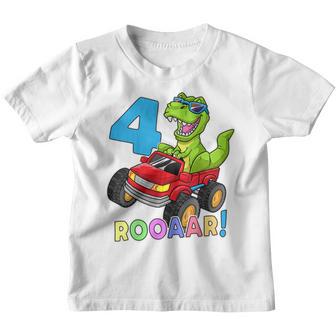 Kids Its My 4Th Birthday 4 Year Old Dinosaur Monster Car Truck Youth T-shirt - Thegiftio UK