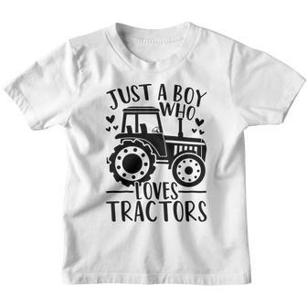 Kids Just A Boy Who Loves Tractors Cute Farm Farmer Tractor Lover Youth T-shirt - Thegiftio UK