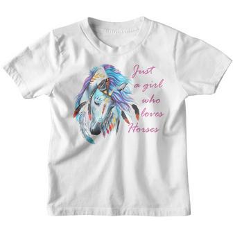 Kids Just A Girl Who Loves Horses Horse Riding Girls Gift Youth T-shirt - Thegiftio UK