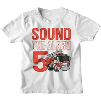 Kids Kids 5Th Birthday Firetruck 5 Year Old Fire Fighter Birthday Youth T-shirt - Seseable