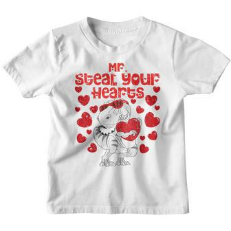 Kids Mr Steal Hearts Trex Dino Cute Baby Boy Valentines Day Gifts Youth T-shirt - Thegiftio UK