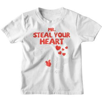 Kids Mr Steal Your Heart Dino Toddler Valentines Day Baby Boys Youth T-shirt - Seseable