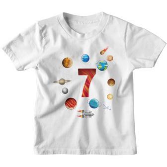 Kids Outer Space 7 Years Old 7Th Birthday Boys Planets Astronaut Youth T-shirt - Thegiftio UK