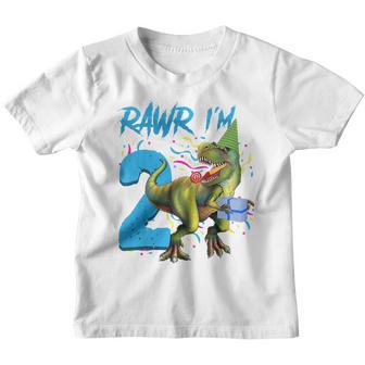 Kids Rawr Im 2Nd Birthday Boy Dinosaur T-Rex 2 Years Old Party Youth T-shirt - Thegiftio UK
