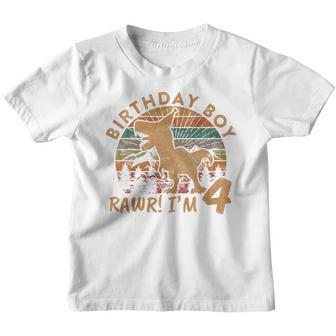 Kids Rawr Im 4 Dinosaur Lover 4 Year Old Gift 4Th Birthday Boy Youth T-shirt | Mazezy
