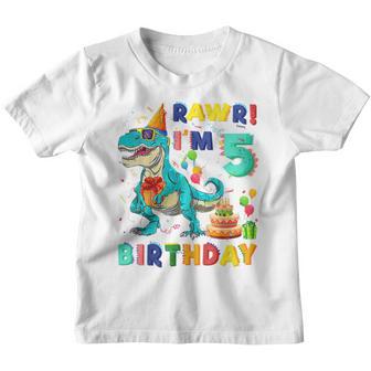 Kids Rawr Im 5 5Th Birthday Party T Rex Dinosaur Gift For Boys Youth T-shirt - Thegiftio UK