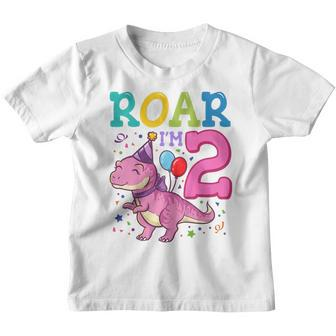 Kids Roar Im 2 Year Old Dinosaur Girl 2Nd Birthday Party Youth T-shirt | Mazezy