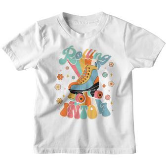 Kids Rolling Into 7 Roller Skater Skating 7Th Birthday Groovy Youth T-shirt - Thegiftio UK