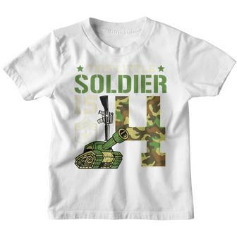 Kids This Little Soldier Is 4 Funny Birthday Party Outfit Youth T-shirt - Seseable