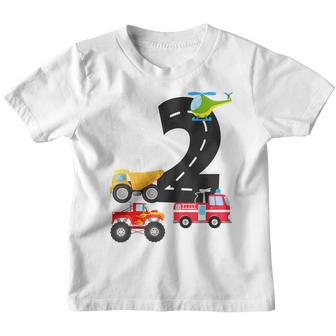 Kids Trucks 2Nd Birthday Party Toddler Im 2 Year Old Bday Youth T-shirt | Mazezy