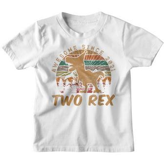 Kids Two Rex 2Nd Birthday Gifts Second Dinosaur 2 Year Old Youth T-shirt | Mazezy