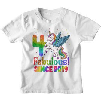 Kids Unicorn 4 Years Old Fabulous Since 2019 4Th Birthday Girls V2 Youth T-shirt - Thegiftio UK