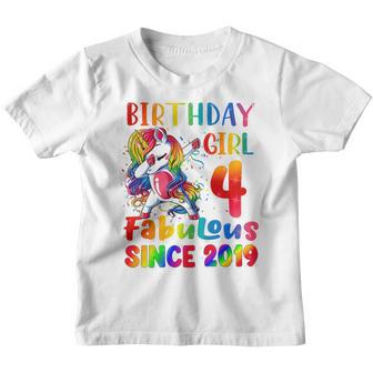 Kids Unicorn 4 Years Old Fabulous Since 2019 4Th Birthday Girls Youth T-shirt - Thegiftio UK
