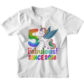 Kids Unicorn 5 Years Old Fabulous Since 2018 5Th Birthday Girls V2 Youth T-shirt - Thegiftio UK