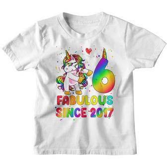 Kids Unicorn 6 Years Old Fabulous Since 2017 6Th Birthday Girls Youth T-shirt - Thegiftio UK