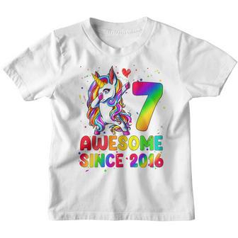 Kids Unicorn 7 Years Old Awesome Since 2016 7Th Birthday Girls Youth T-shirt - Thegiftio UK