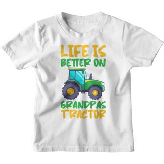 Kids Young Farmer Funny Tractor Boy On Grandpas Tractor Youth T-shirt | Mazezy