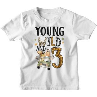Kids Young Wild & 3 Safari Wild Child 3Rd Birthday Boy Third Bday Youth T-shirt - Thegiftio UK